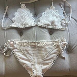 Elegant Cream Crochet Bikini Set Size M